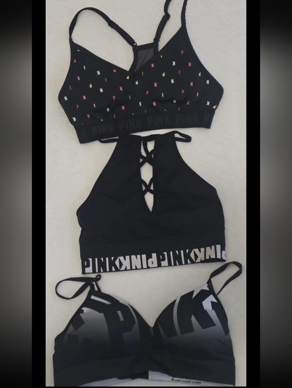 PINK Victoria's Secret Size S Bundle Of 3 Black Strappy Sports Bralette